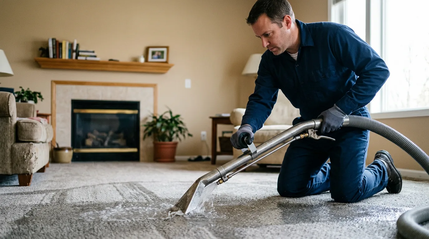 Water damage restoration technician working near East Ryegate, VT
